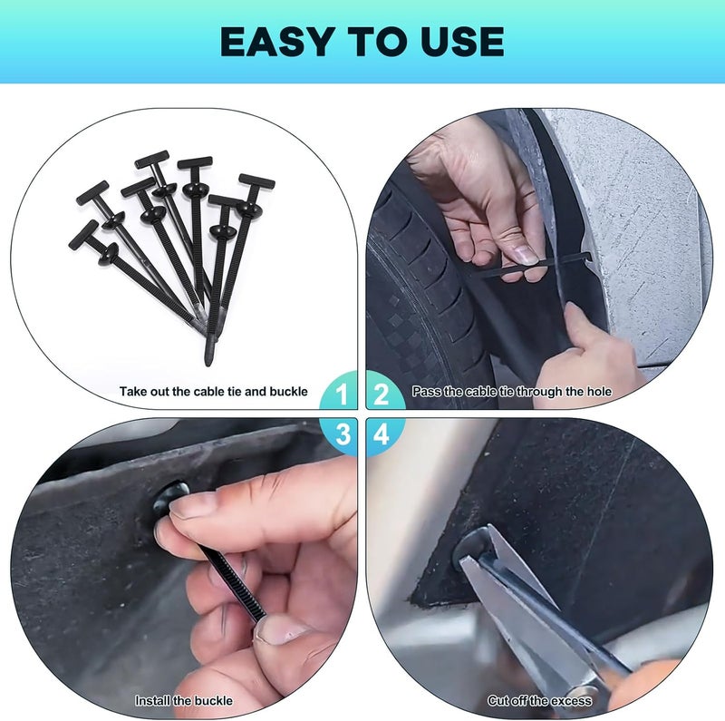 Denchy 100Pcs Nylon Universal Cable Tie Buckle, Ziplock Pro Car Button Grip Ziptie Lock Clips, Strap Style Self-Locking Zip Tie for Automotive Bumper Fender Liner Auto Body Trim Panel Fastener Push Rivets - Image 4